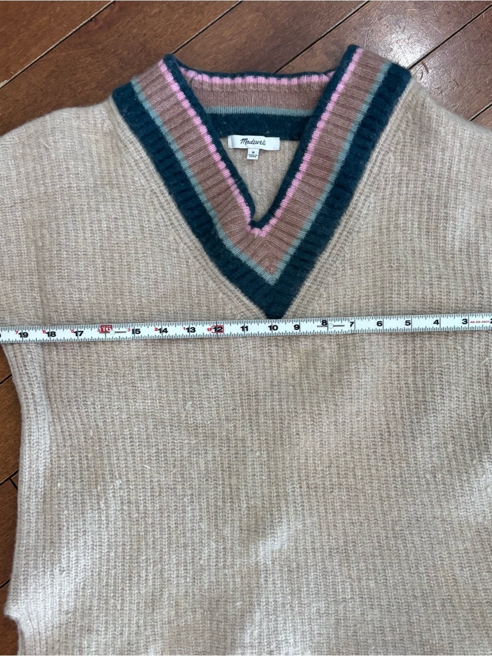 Madewell Beige V-Neck Sweater with Teal and Pink Trim - Picture 7 of 9